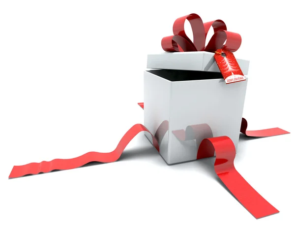 Caja de regalo con cinta y etiqueta — Foto de Stock