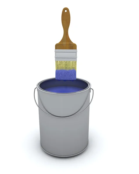 3d render of a paint brush and can — Stock Photo, Image