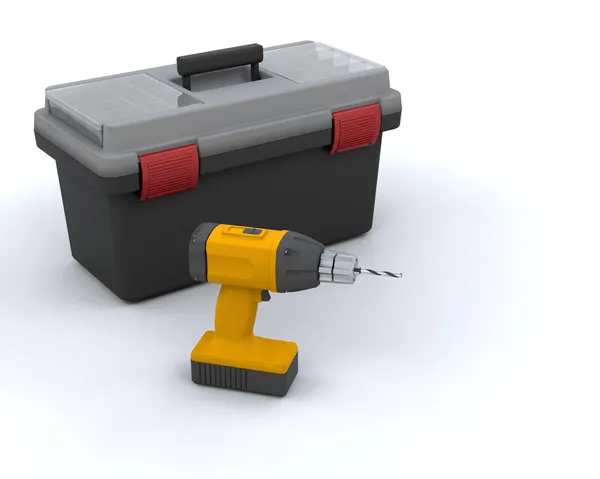 Tool box and power drill — Stock Photo, Image