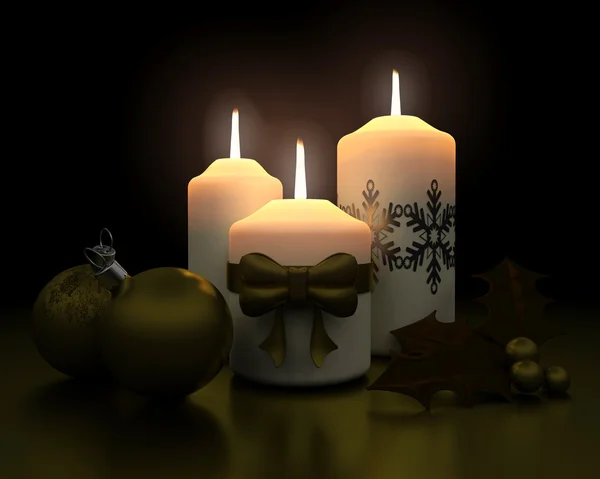 Traditional christmas candle and decorations — Stock Photo, Image