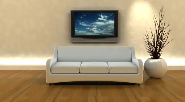 Kanepe ve tv 3D render — Stok fotoğraf