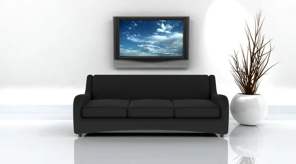 3D render kanapą i tv — Zdjęcie stockowe