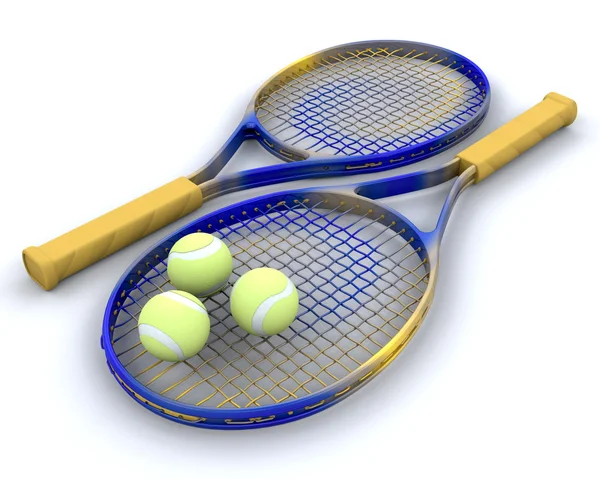 Tennis raquet and balls — Stock Photo, Image