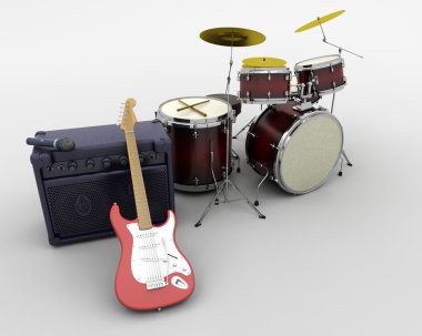 Drum kit and guitar clipart