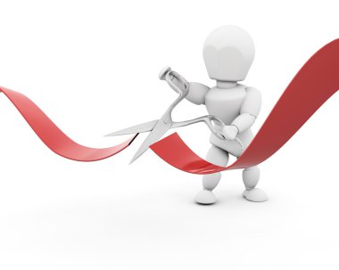 Man cutting red ribbon with scissors clipart