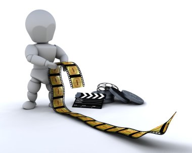 Man with film clip and clapper board clipart