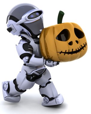 Robot with jack o lantern pumpkin clipart