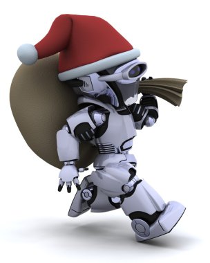 Robot with christmas gift sack clipart