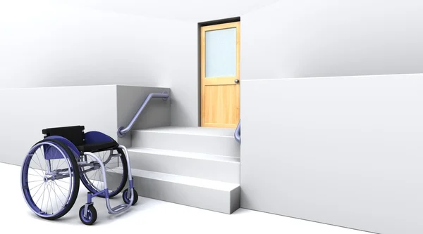 Wheelchair in front of steps to a door — Stock Photo, Image