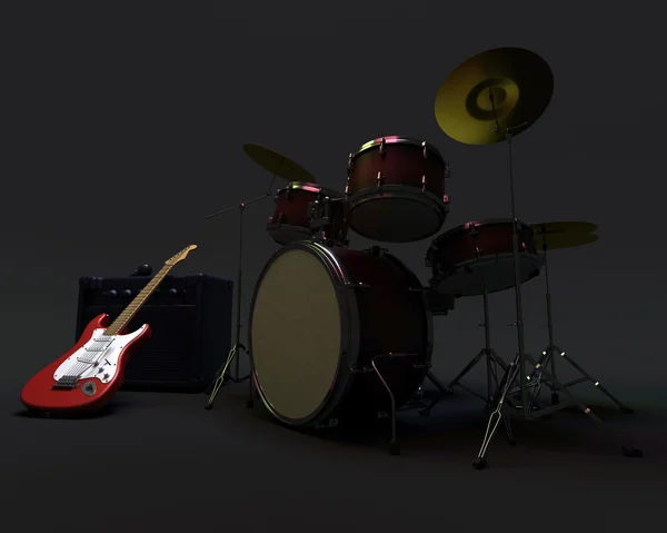 Drum kit και κιθάρα — Φωτογραφία Αρχείου
