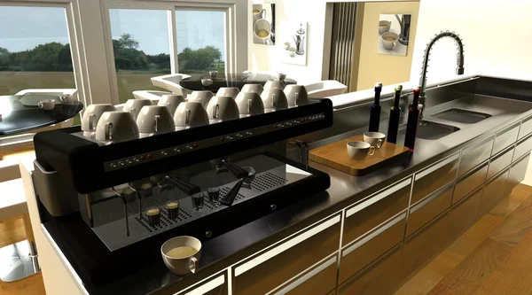 Café bar interior y máquina de café expreso —  Fotos de Stock