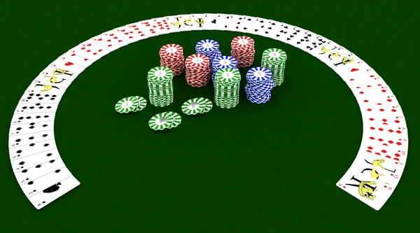 Casino chips och spelkort — Stockfoto