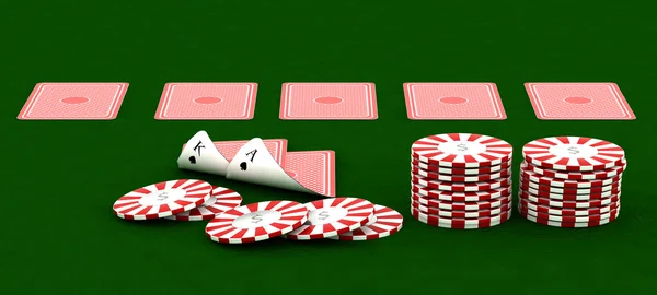 Fichas de casino e cartas de jogo — Fotografia de Stock