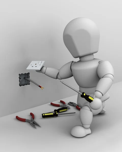 Eletricista montagem de uma tomada elétrica — Fotografia de Stock