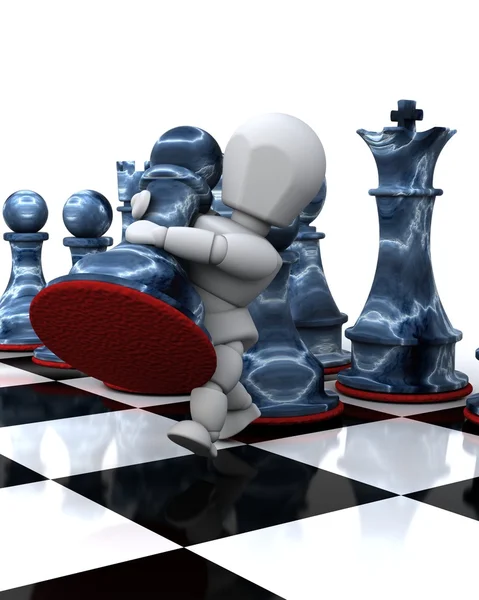 Man playing chess moving a pawn — Stock Photo, Image