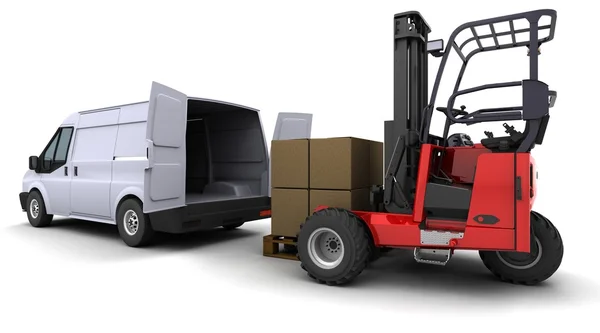 Forklift truck loading a van — Stock Photo, Image