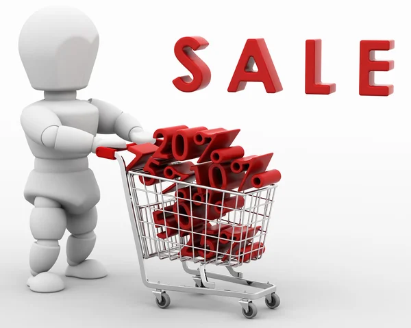 Renderização 3D de um homem fazendo compras na venda — Fotografia de Stock