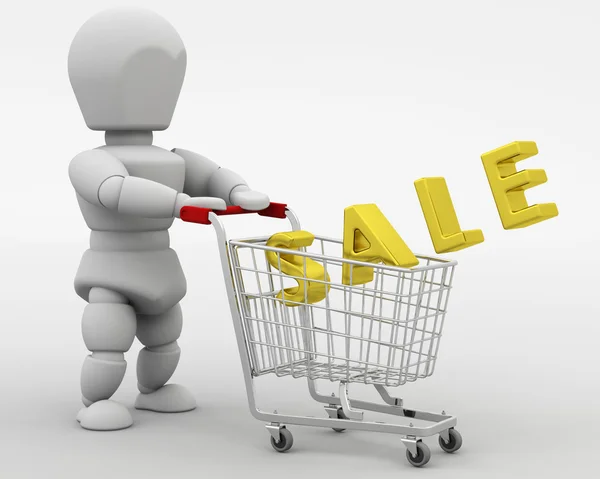 Representación 3D de un hombre de compras en la venta — Foto de Stock