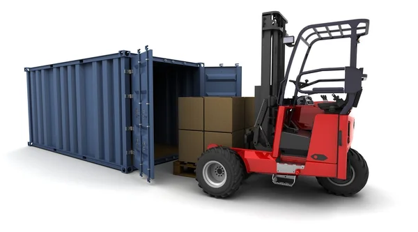 Gabelstapler belädt einen Container — Stockfoto