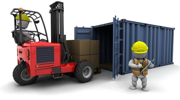 Man in forklift truck loading a container — Stock Photo, Image