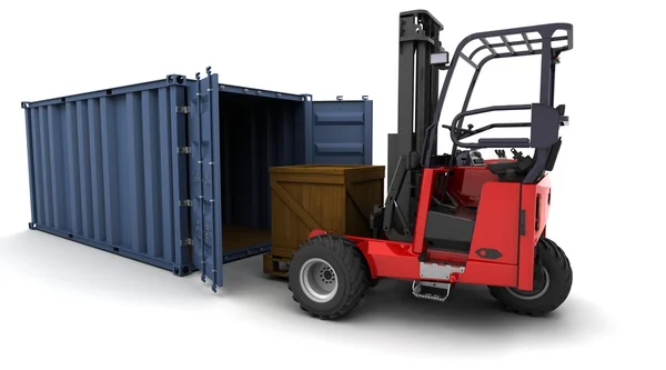 Forklift truck loading a container — Stock Photo, Image
