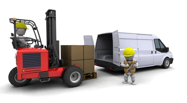 Man in forklift truck loading a van — Stock Photo, Image