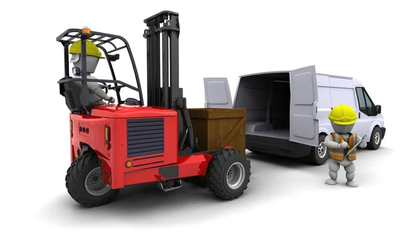 Man in forklift truck loading a van — Stock Photo, Image
