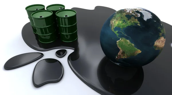 Oljefat och Globen satt i spilld olja — Stockfoto