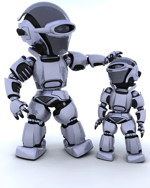 Søte robot cyborg med barn – stockfoto