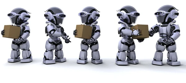 Robots moving shipping boxes — Stock Photo, Image