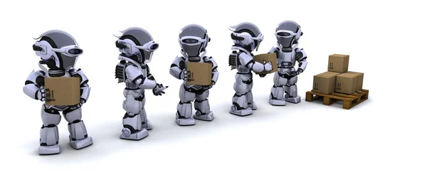 Robots moving shipping boxes — Stock Photo, Image