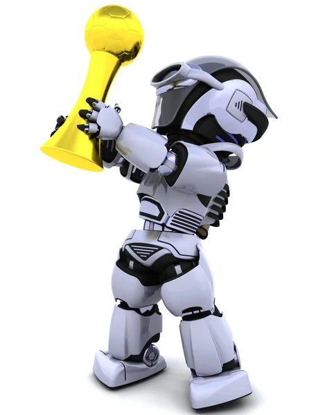 Robot with soccer trophy — Stock Photo, Image