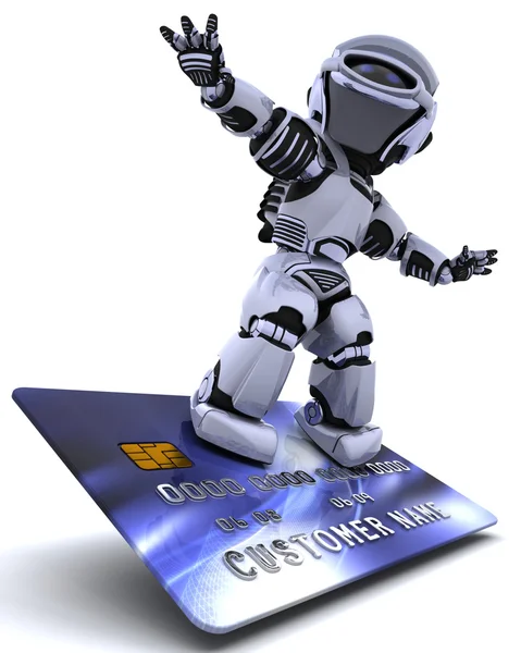 Robot surf no cartão de crédito — Fotografia de Stock