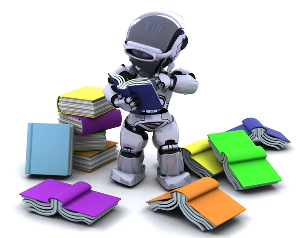 Robot con libros — Foto de Stock