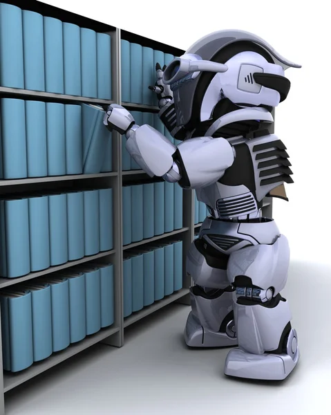 Robot at bookshelf — Stock Photo, Image