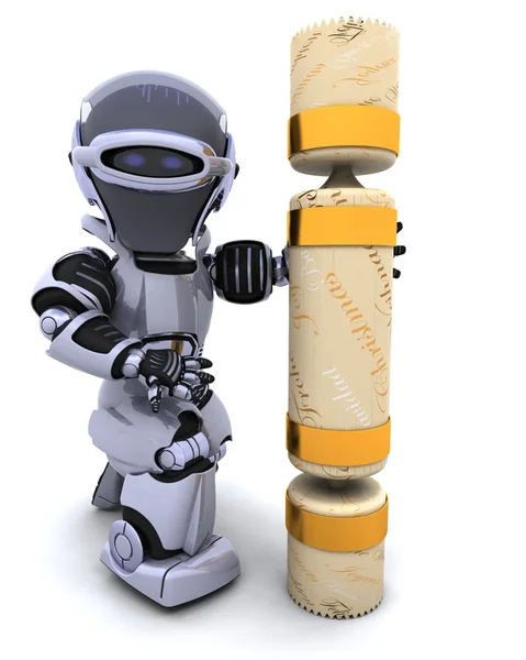 Roboter mit Weihnachts-Cracker — Stockfoto