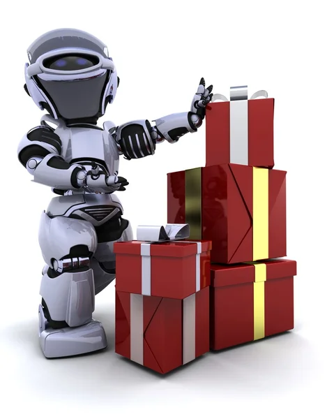 Robot con cajas de regalo con arcos — Foto de Stock