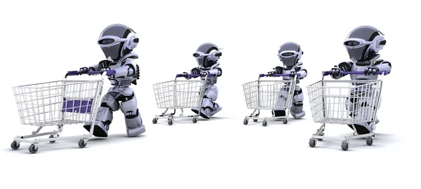 Roboter laufen mit Einkaufswagen — Stockfoto