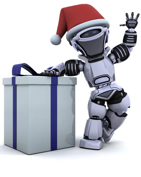 Robot with christmas gift box with bow — Stock Photo, Image