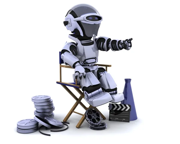Robô com megafone e cadeira de diretores — Fotografia de Stock