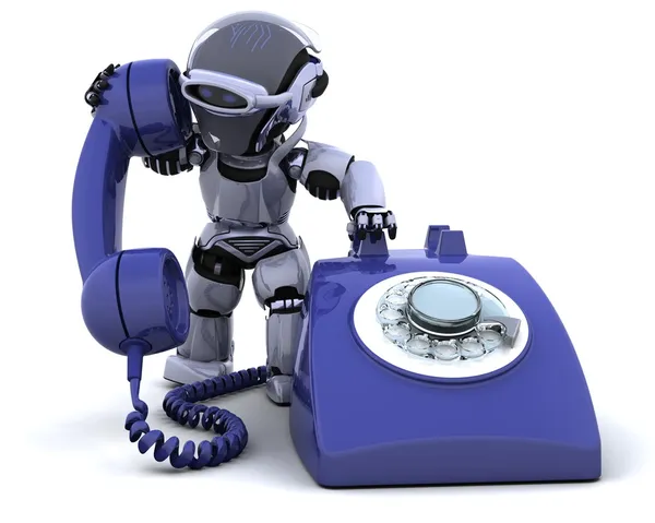Robot met een traditionele telefoon — Stockfoto