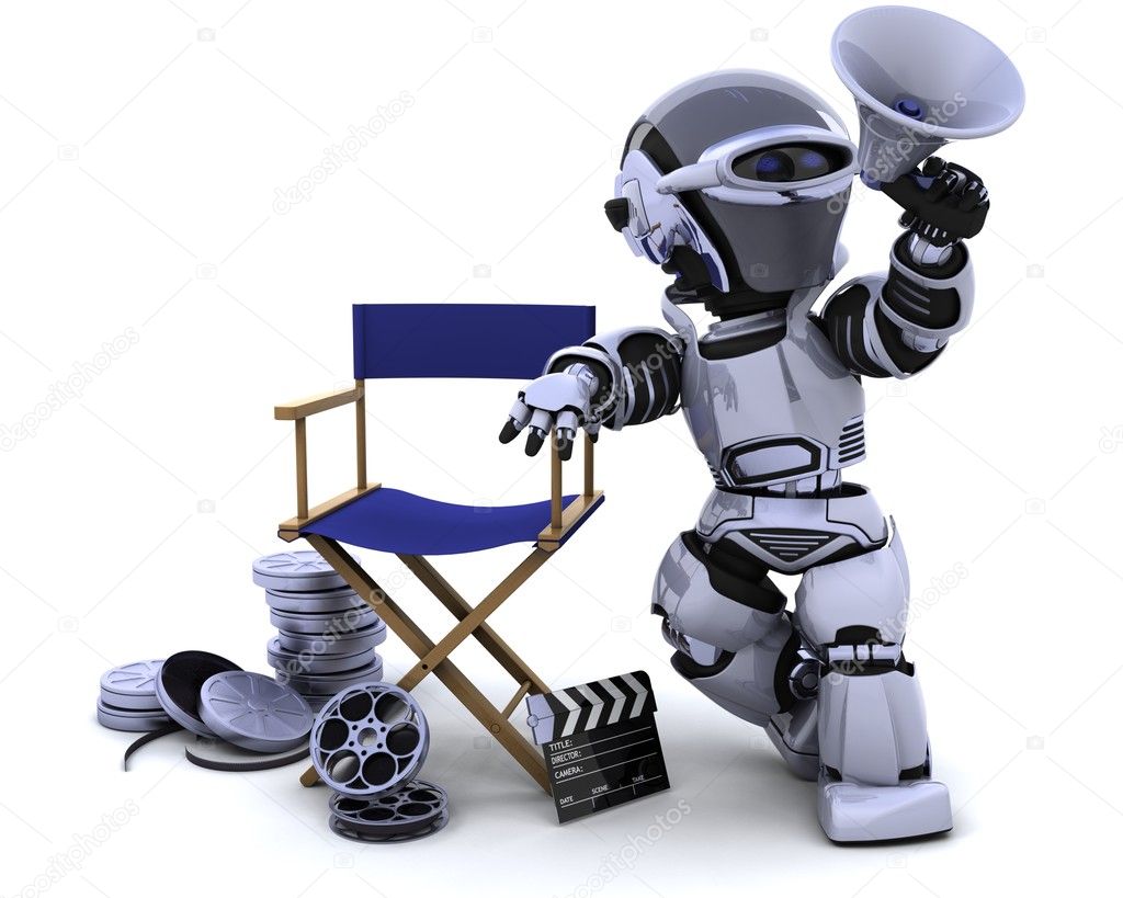 Robot with megaphone and directors chair