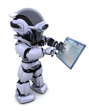 Robot navigating through computer window clipart