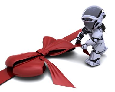 Robot with gift bow clipart