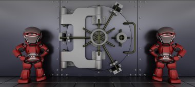 Robots guarding a bank vault clipart