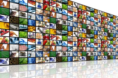 Large wall of tv screens with various images clipart