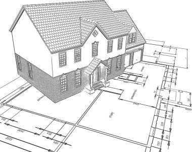 Sketched house on plans clipart