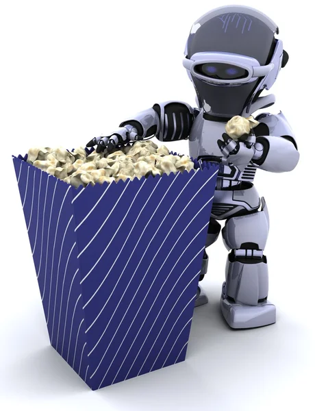 Robot con una scatola di popcorn — Foto Stock