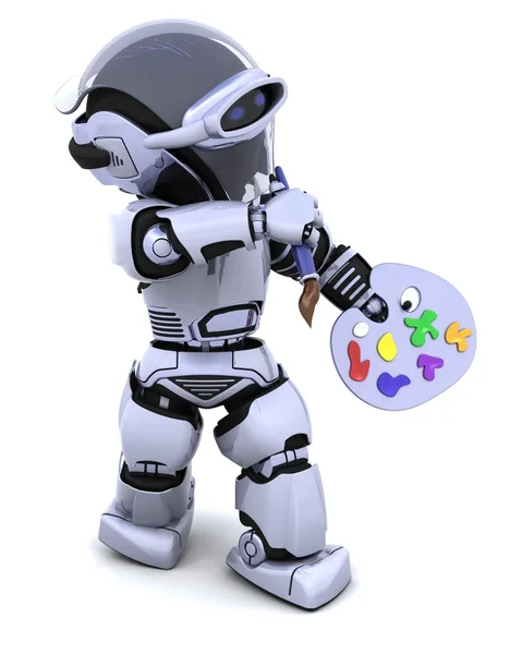Robô com paleta e pincel — Fotografia de Stock
