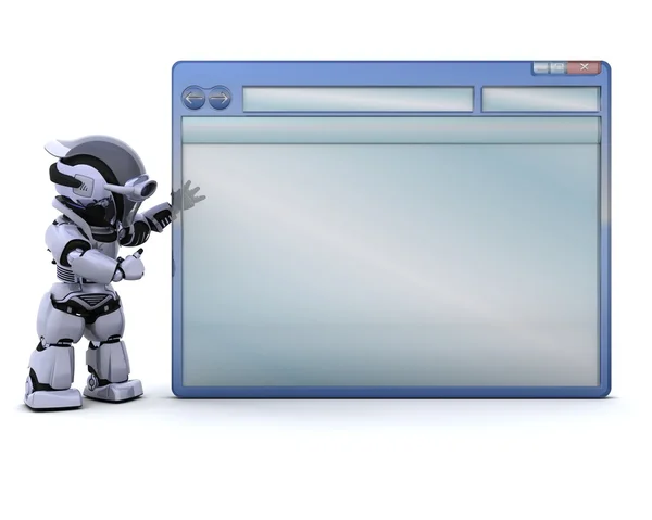 Robot z komputera puste okno — Zdjęcie stockowe